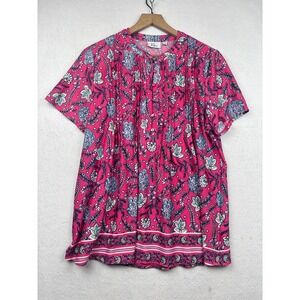 Kim Rogers Knit Top Womens Large‎ Pintuck Pleats Floral Paisley Boho Casual